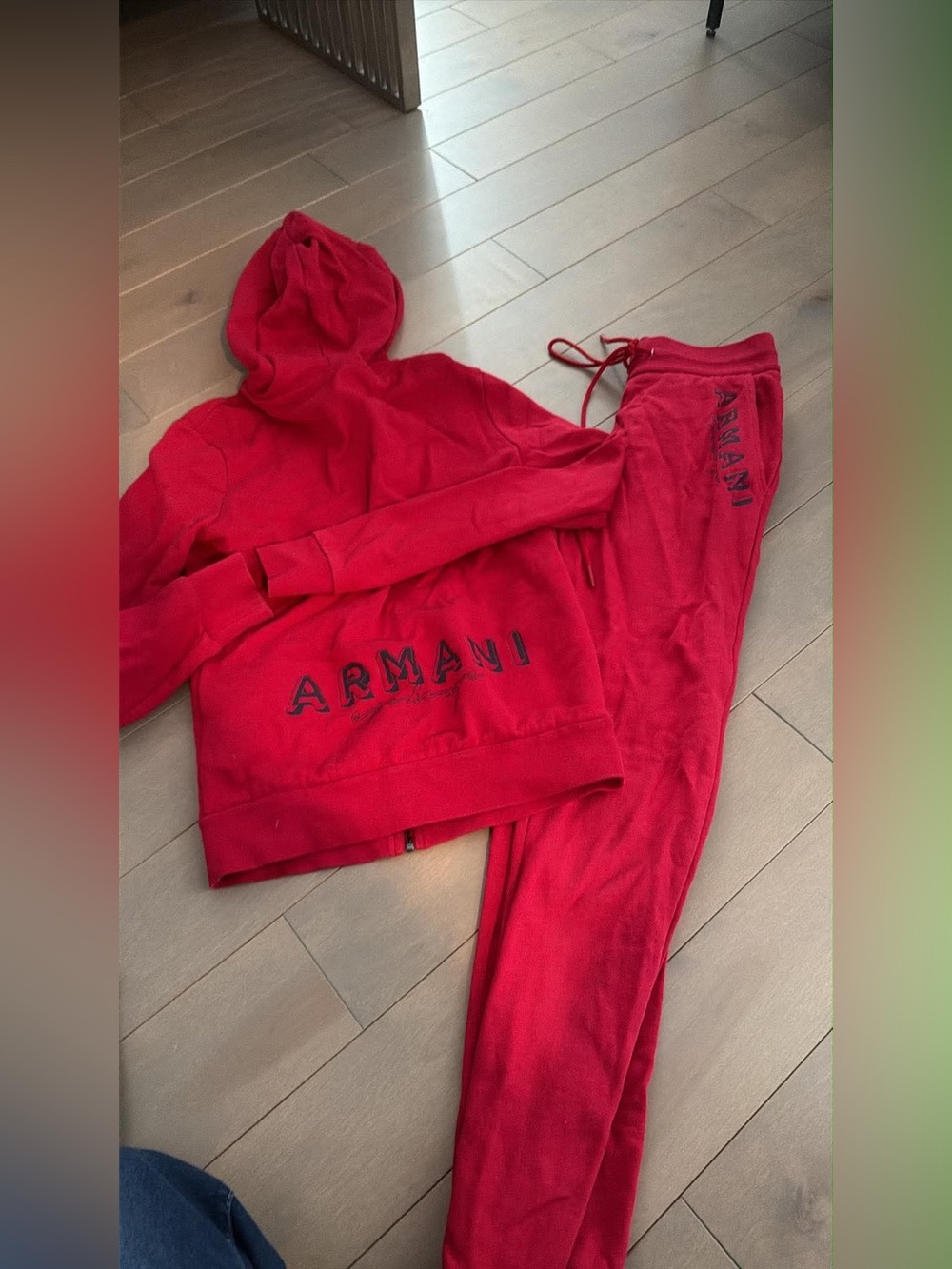 Armani Exchange red hoodie and jogger set